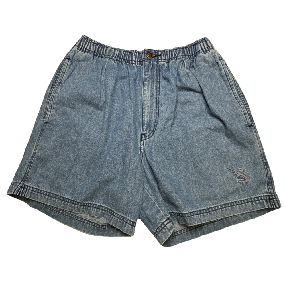 Original Island Sport Mens Small Blue‎ Denim Elastic Waist Marlin Shorts 368476